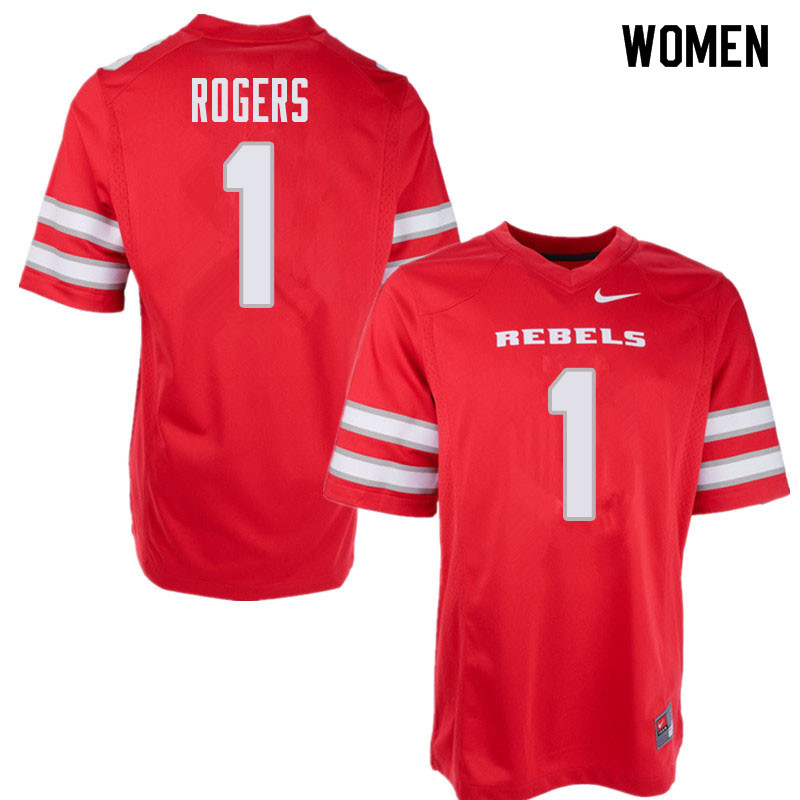 Women's UNLV Rebels #1 Armani Rogers College Football Jerseys Sale-Red - Click Image to Close